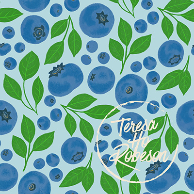 blueberries fabric designed by Teresa Robeson