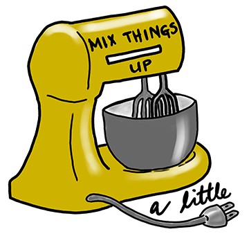 Teresa Robeson Etsy shop, a sticker with a mixer and "Mix Things Up"